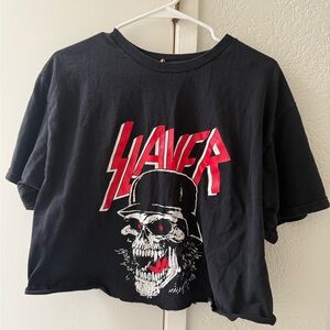 Slayer Cropped Band Tee Shirt Black Size Large‎